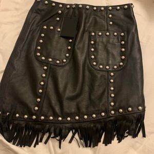 Nbd black leather fringe skirt Size small